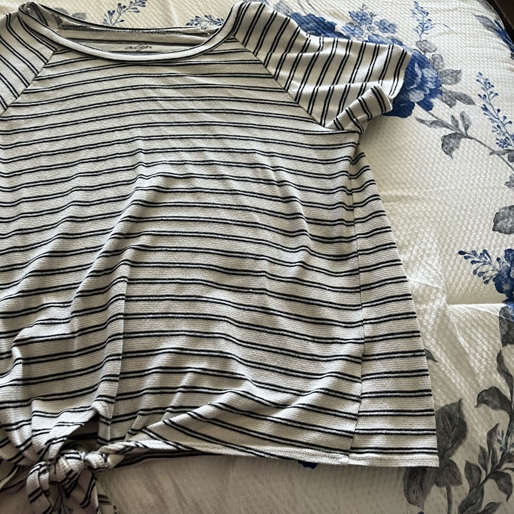 Alga Striped Short Sleeve Tie-Front Top